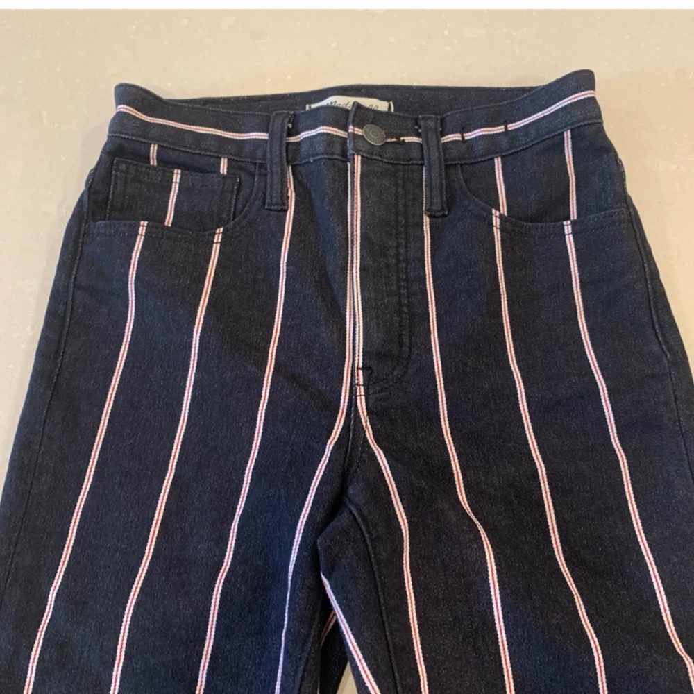 Madewell Black and White Striped Boot Cut Jeans - Picture 2 of 8